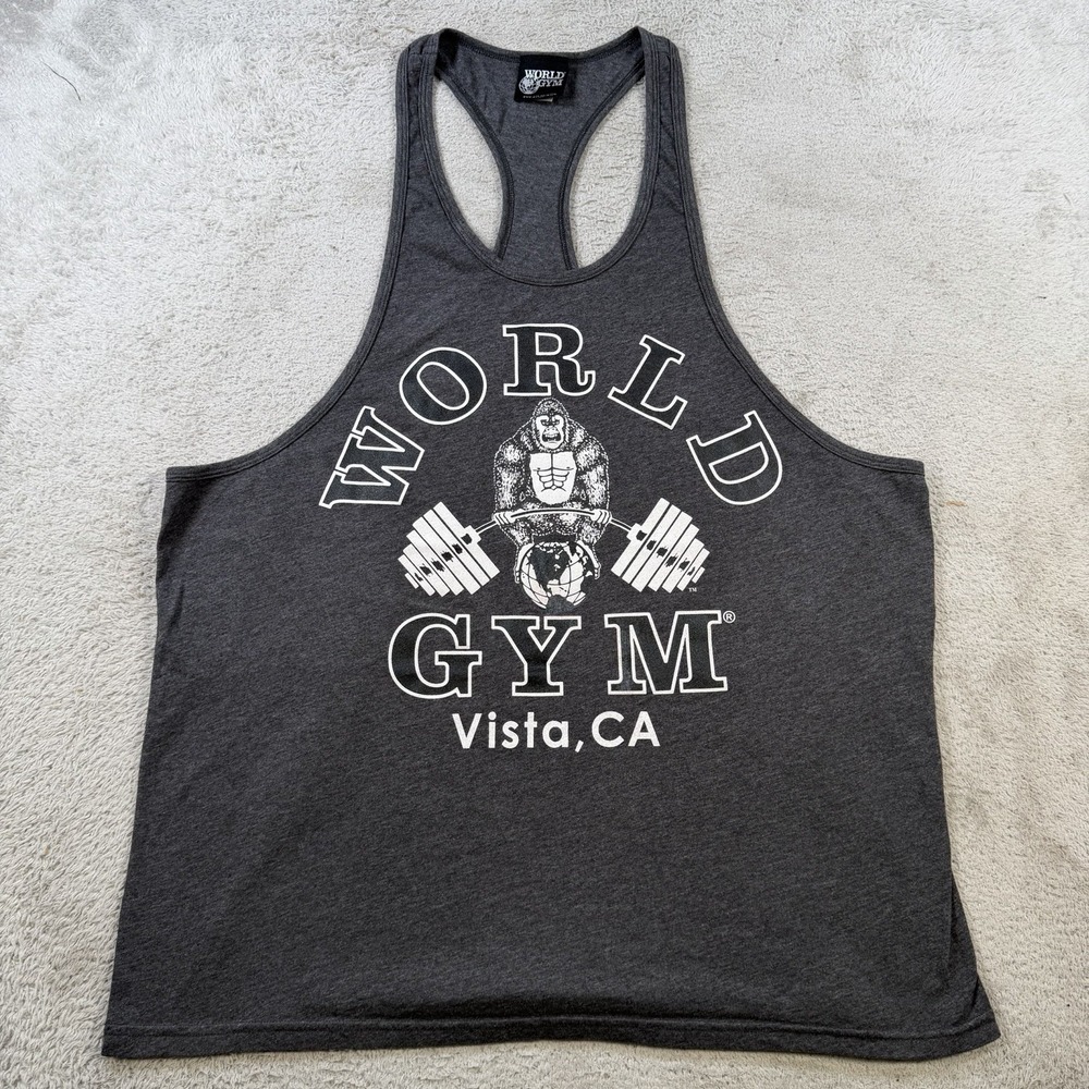 Vintage World Gym Tank Mens XL Grey Sleeveless Gym Vista California Made in USA